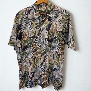Tori Richard Hawaiian Aloha Shirt 100% Cotton Lawn Tropical Leaf Print Menʻs L